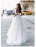 Off Shoulder Beaded White Tulle Stunning Wedding Dress